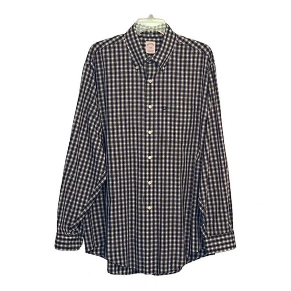 Brooks Brothers 346 Plaid Button Down Shirt Mens‎ Large Navy Blue Long Sleeve